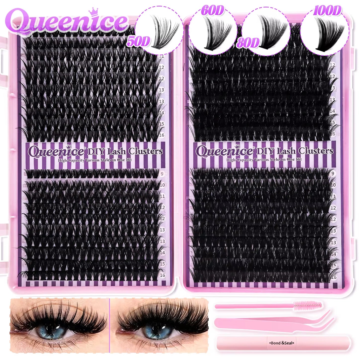 DIY Lash Extension Kit Clusters Individual Eyelashes Kit 9-16Mm with Bond and Seal Wispy Natural Mange Lashes